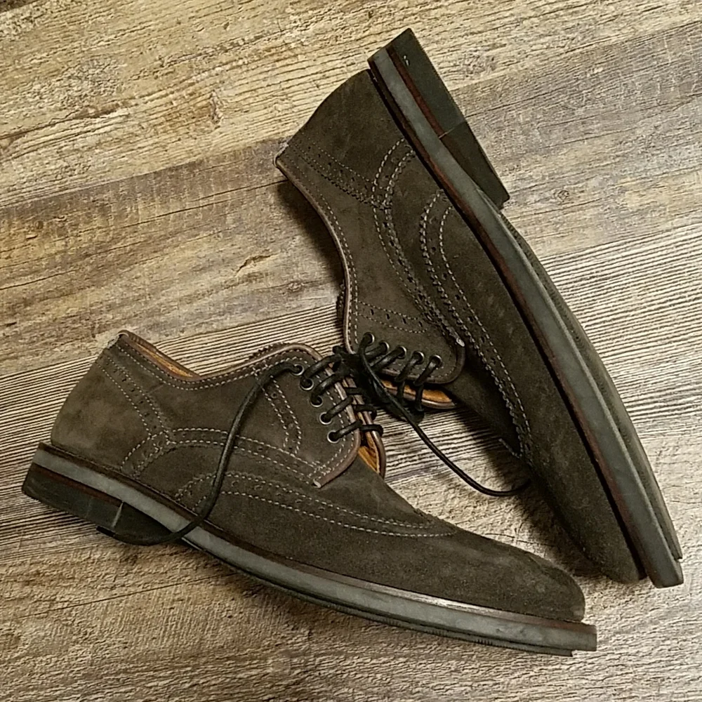 Aquatalia Olive Green Suede Wingtip Oxfords